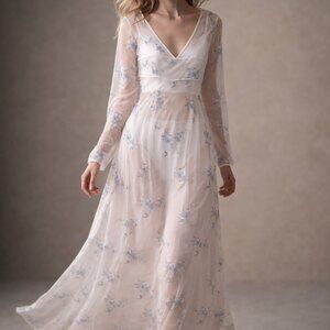 Elora Sheer Blue Floral Maxi Dress